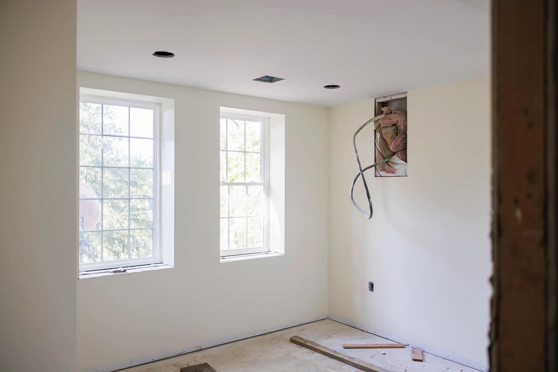 Bright unfinished interior space during a residential addition or remodel