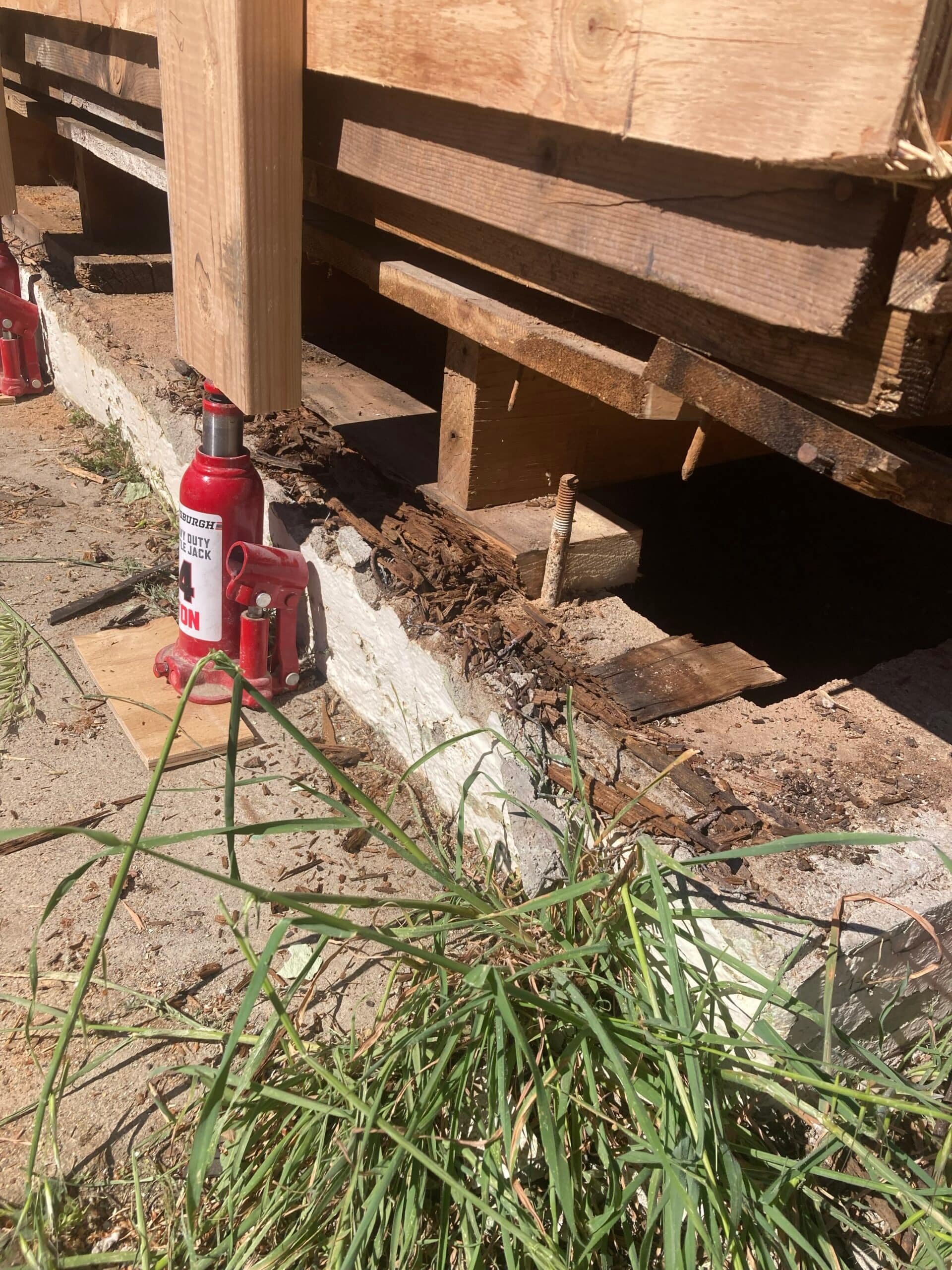 Dry rot repair work on damaged wood framing