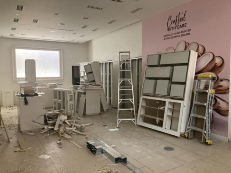 Commercial space during debranding and demolition before buildout